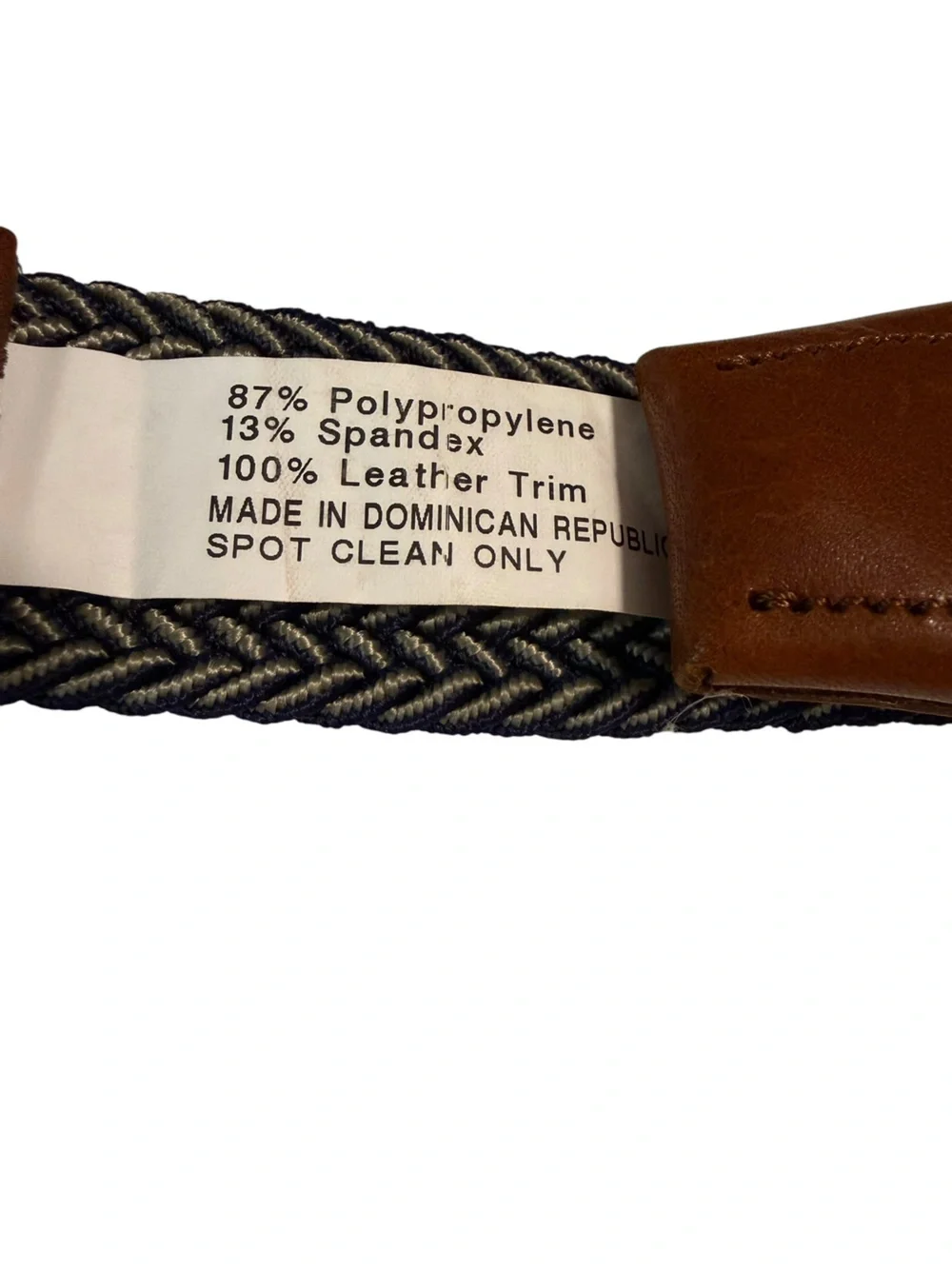 Tommy Bahama Men’s Woven Braided Webbed Nautical Navy Blue Belt Brown Leather